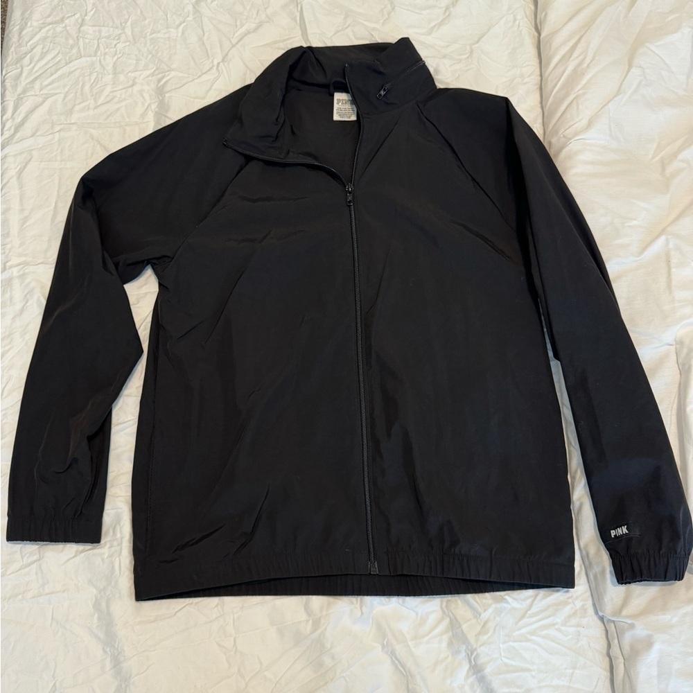 VS PINK Wind Breaker in Black With Zip Storage Hood Size Small